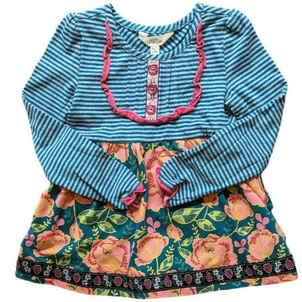 MATILDA JANE Once Upon A Time Ruffle Back Floral Striped Gallant Tunic Dress